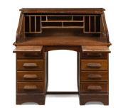 An Australian blackwood roll-top desk in the Cutler style, early 20th century, ​117cm high, 122cm wide, 75cm deep - 2