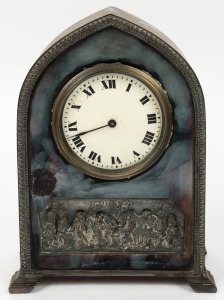 BUREN antique Swiss made table clock in silvered metal case, timepiece only with Roman numerals, 19th/20th century. Note: missing a hand and glass, lever platform escapement present but currently detached. 24cm high