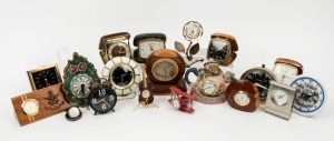 Assorted table clocks, novelty clocks, traveling alarm time pieces and miniature wall clock, mixed condition, vintage and origin, (19 items)