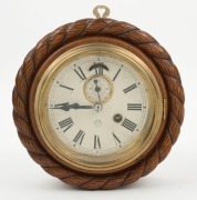 ANSONIA antique lever escapement movement circular wall clock with rope twist carved decoration, 19th century, 23cm diameter.