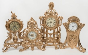 Four assorted gilt metal cased table clocks, mixed condition, 20th century, the largest 38cm high