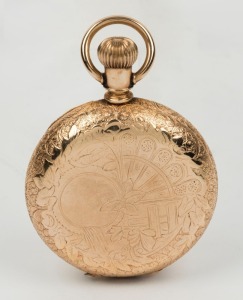 ELGIN antique pocket watch in finely engraved rolled gold case, with crown wind and subsidiary dial, 19th century, 8cm high overall