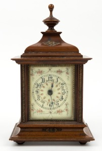 An antique German table clock in timber case, timepiece only, 19th/20th, 25cm high