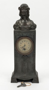 An Art Nouveau antique figural desk timepiece in spelter case, 19th/20th century, 30cm high