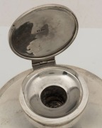 An antique sterling silver inkwell with inscription "Presented To J.F. CROW Esq. As Token Of Esteem From The Teachers. WEST HAWTHORN Presbyterian Sunday School, 5th April, 1909", ​​​​​​​15cm diameter - 3