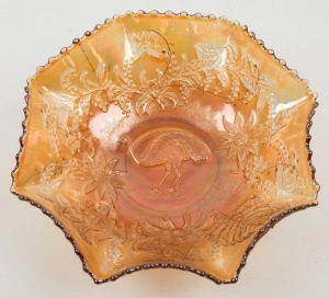 "Emu" carnival glass master bowl, 8cm high, 25cm wide