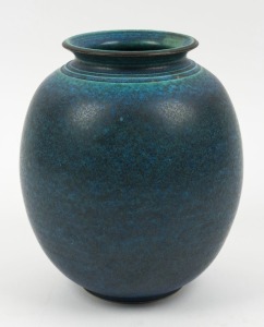 ARNAUD BARRAUD blue and green glazed pottery vase, impressed monogram stamp "A.B.", 18cm high 