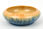REMUED blue and cream glazed pottery bowl with orange highlights,&nbsp; incised "Remued, 3-10", ​​​​​​​8cm high x 23cm diameter