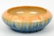 REMUED blue and cream glazed pottery bowl with orange highlights,&nbsp; incised "Remued, 3-10", ​​​​​​​8cm high x 23cm diameter - 2