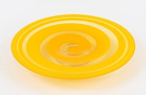 PATRICIA ALLEN Australian art glass platter with orange swirling design, signed "Tricia Allen", 6cm high, 39.5cm diameter