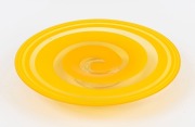 PATRICIA ALLEN Australian art glass platter with orange swirling design, signed "Tricia Allen", ​​​​​​​6cm high, 39.5cm diameter