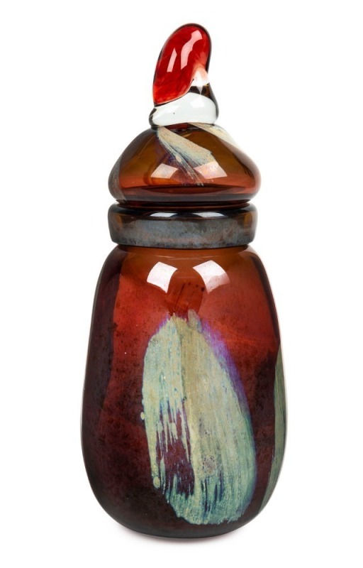 TONY KEUPFER Australian art glass lidded jar. Note: Four pronged gadget mark to pontil,  28cm high 