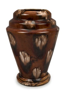 REGAL MASHMAN Art Deco style brown glazed pottery vase,  bearing original foil label "Regal Art Pottery", impressed "Regal Mashman, 10B", 32cm high 