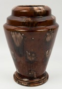 REGAL MASHMAN Art Deco style brown glazed pottery vase,  bearing original foil label "Regal Art Pottery", impressed "Regal Mashman, 10B", 32cm high  - 3