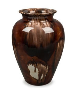 REGAL MASHMAN brown glazed pottery vase with unusual white splotches, impressed "REGAL MASHMAN 10A", 35cm high