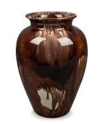 REGAL MASHMAN brown glazed pottery vase with unusual white splotches,  impressed "REGAL MASHMAN 10A", ​​​​​​​35cm high 