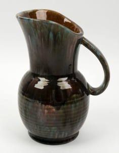 REGAL MASHMAN pottery jug with mottled glaze, incised "34H", 25cm high