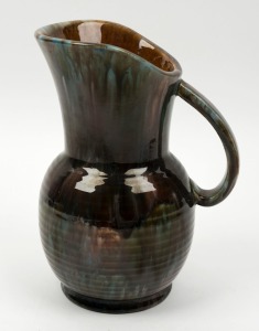 REGAL MASHMAN pottery jug with mottled glaze,  incised "34H", ​​​​​​​25cm high 