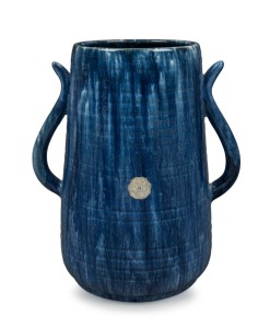 JOHN CAMPBELL blue glazed pottery vase with two handles, incised "John Campbell, Tasmania", 27cm high
