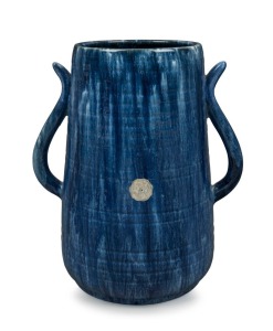 JOHN CAMPBELL blue glazed pottery vase with two handles, incised "John Campbell, Tasmania", 27cm high 