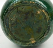 JOHN CAMPBELL green glazed pottery vase, incised "John Campbell, 1934", 34cm high  - 3