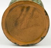 JOHN CAMPBELL green glazed pottery vase, incised "John Campbell, Launceston", 25.5cm high  - 3