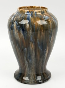Workman's Piece, pottery vase with mottled glaze and beaded banding, incised "Huby, 1932", 25cm high