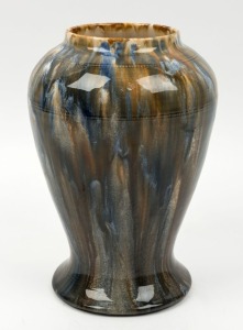 Workman's Piece, pottery vase with mottled glaze and beaded banding, incised "Huby, 1932", 25cm high 