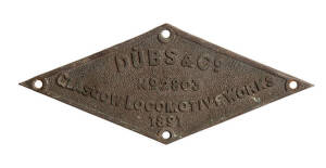 Dubs & Co, Glasgow, locomotive plate 2803, 1891. Diamond-shaped, 14 x 34cm.