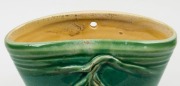 REMUED green glazed pottery wall vase with applied gumnuts and leaf,&nbsp; incised "Remued 15/10M", 25cm high&nbsp; - 2