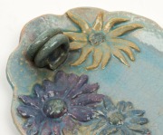 UNA DEERBON&nbsp;pottery platter with applied floral decoration and ring handle,&nbsp; incised "Deerbon", 24cm wide - 2