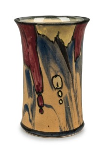 P.P.P (PREMIER POTTERY PRESTON) drip glaze pottery vase, ​​​​​​​circular black factory mark to base,  16cm high 