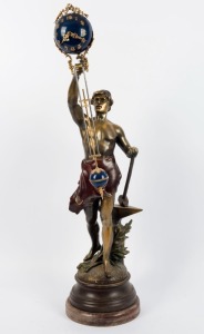 MYSTERY antique French swinging clock on figural cast spelter base, circa 1910, 106cm high