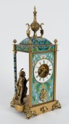 A mantle clock in brass and cloisonne figural case with French movement, 47cm high - 2