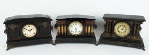 Three antique American mantle clocks in ebonized timber cases, all with eight day time and strike movements, by ANSONIA, SESSIONS and NEW HAVEN, 19th/20th century, ​​​​​​​31cm high