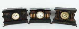 Three antique American mantle clocks in ebonized timber cases, all with eight day time and strike movements, by ANSONIA, SESSIONS and NEW HAVEN, 19th/20th century, 31cm high
