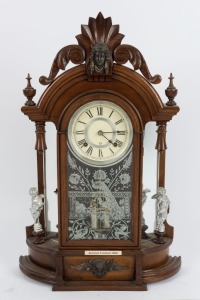 ANSONIA "Triumph" antique American clock, eight day time and strike movement with Roman numerals, 19th century. 62cm high