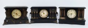 Three antique American mantle clocks in ebonised timber cases, early 20th century, the largest 28cm high