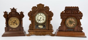 Three antique American shelf clocks in timber cases, all with time and strike movements, 19th century, the largest 43cm high