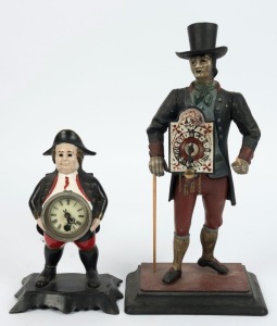 Two vintage hand-painted cast iron figural novelty clocks, late 20th century, ​​​​​​​41cm and 26cm high