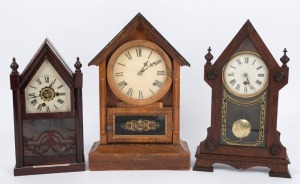 Three antique American steeple cased clocks, including WELCH alarm, and WATERBURY19th century, the largest 44cm high