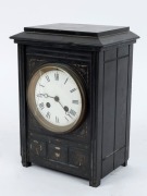 An antique French mantle clock in slate case with eight day time and strike movement and Roman numerals, 19th century, glass damaged, 26cm high - 2