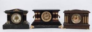 Three antique American mantle clock in timber cases, 19th/20th century, the largest 28cm high