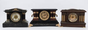 Three antique American mantle clock in timber cases, 19th/20th century, the largest 28cm high