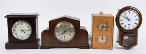 Four assorted Vintage and Antique clocks, including Seth Thomas U.S.A, mantle clock, Zenith Switzerland, lever escapement mantle clock, H,A,C clock manufacturer Germany, miniature wall clock and Telechron, dual dial electric wall alarm clock. The Seth Thomas 24cm high.