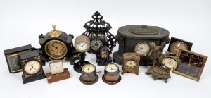 Fourteen assorted antique and vintage table clocks, mixed condition and age, ​​​​​​​the largest 25cm high