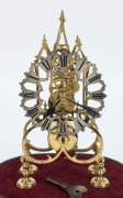 An antique English skeleton clock with scroll frame, eight day time only fusee movement with silvered fretted chapter ring, all housed in original glass dome, 19th century, ​​​​​​​38cm high overall - 2