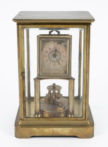 BECKER antique German 400 day library clock with disc rotary pendulum, in glass and brass case, 19th century, ​​​​​​​27cm high