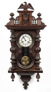 JUNGHANS antique German wall clock in timber case, eight day time and strike movement with Roman numerals, 19th century, 97cm high
