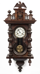 JUNGHANS antique German wall clock in timber case, eight day time and strike movement with Roman numerals, 19th century, 97cm high